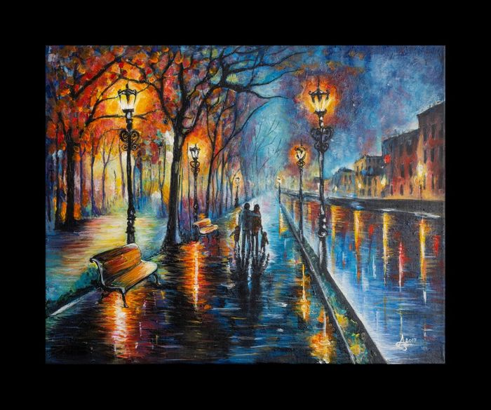 Couple Walking Rainy Night (Replica nach Leonid Afremov)